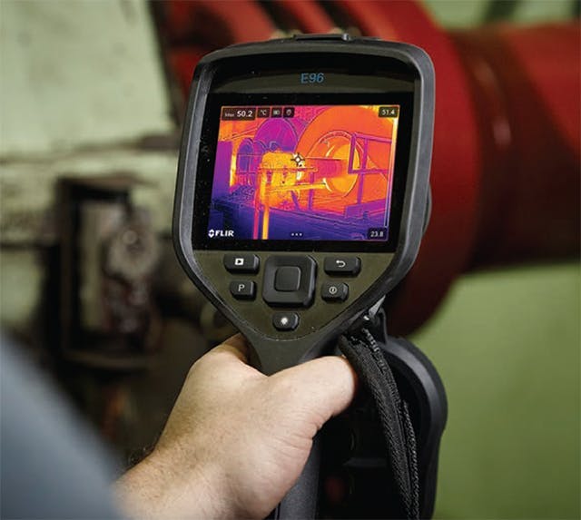 Figure 3. This thermal inspection of a steel rolling mill motor shows an increased temperature due to a potential faulty bearing or misalignment issue. (Image courtesy Teledyne FLIR.)