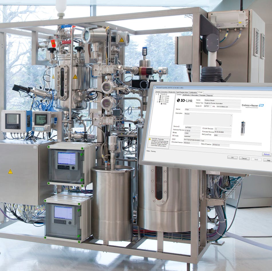 Figure 3: Guided by intuitive interfaces, commissioning IO-Link instrumentation is as simple as plugging in each device to an IO-Link master, and then connecting a host system to the master to access instrument data.