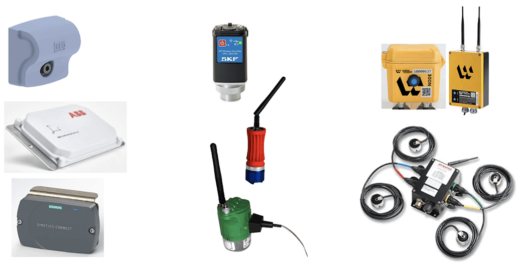 Figure 1: Various wireless condition monitoring transducers.