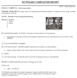 Figure 5. Example Project Completion Form.