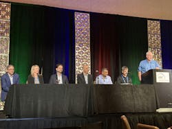 From left to right: Stuart McCoy, OT Data and connectivity engineer, Westrock; Sarah Myers, operation enablement manager, ExxonMobil; Jacob Marzloff, president and cofounder, Armexa; Ted Kerkam, product strategy guide, PTC Kepware; Krish Sridhar, cybersecurity specialist, Kenvue; Michael Elliott, senior manager global OT security, Kenvue; and Larry O&rsquo;Brien, ARC Advisory.