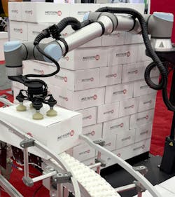 Figure 3. This cobot system was designed for a palletizing application. (Image courtesy of Motion Ai.) Figure 3. This cobot system was designed for a palletizing application. (Image courtesy of Motion Ai.)