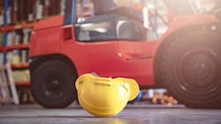 Welder hit by forklift truck, causing fractured ankle and broken elbow Welder hit by forklift truck, causing fractured ankle and broken elbow