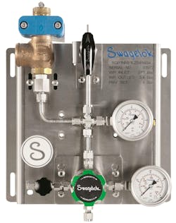 Figure 3. The primary gas pressure control panel adjusts the pressure from the source inlet as the gas makes its way to the next stage of the distribution system. Figure 3. The primary gas pressure control panel adjusts the pressure from the source inlet as the gas makes its way to the next stage of the distribution system.
