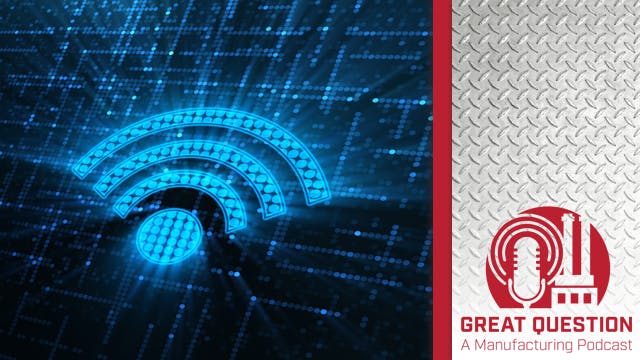 Digital rendering of the Wi-Fi symbol and Great Question Podcast logo