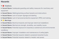 Figure 4. SoterGenius in-depth report on potential OSHA hazards. Figure 4. SoterGenius in-depth report on potential OSHA hazards.