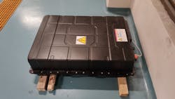 A battery pack ready for recycling. A battery pack ready for recycling.