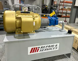 Figure 2. For this hydraulic power unit, an IE3 premium efficiency motor was selected for its high duty cycle (i.e., the unit runs for most of the day). (Courtesy of Motion Repair & Services) Figure 2. For this hydraulic power unit, an IE3 premium efficiency motor was selected for its high duty cycle (i.e., the unit runs for most of the day). (Courtesy of Motion Repair & Services)