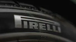 close-up of the Pirelli logo on a tire