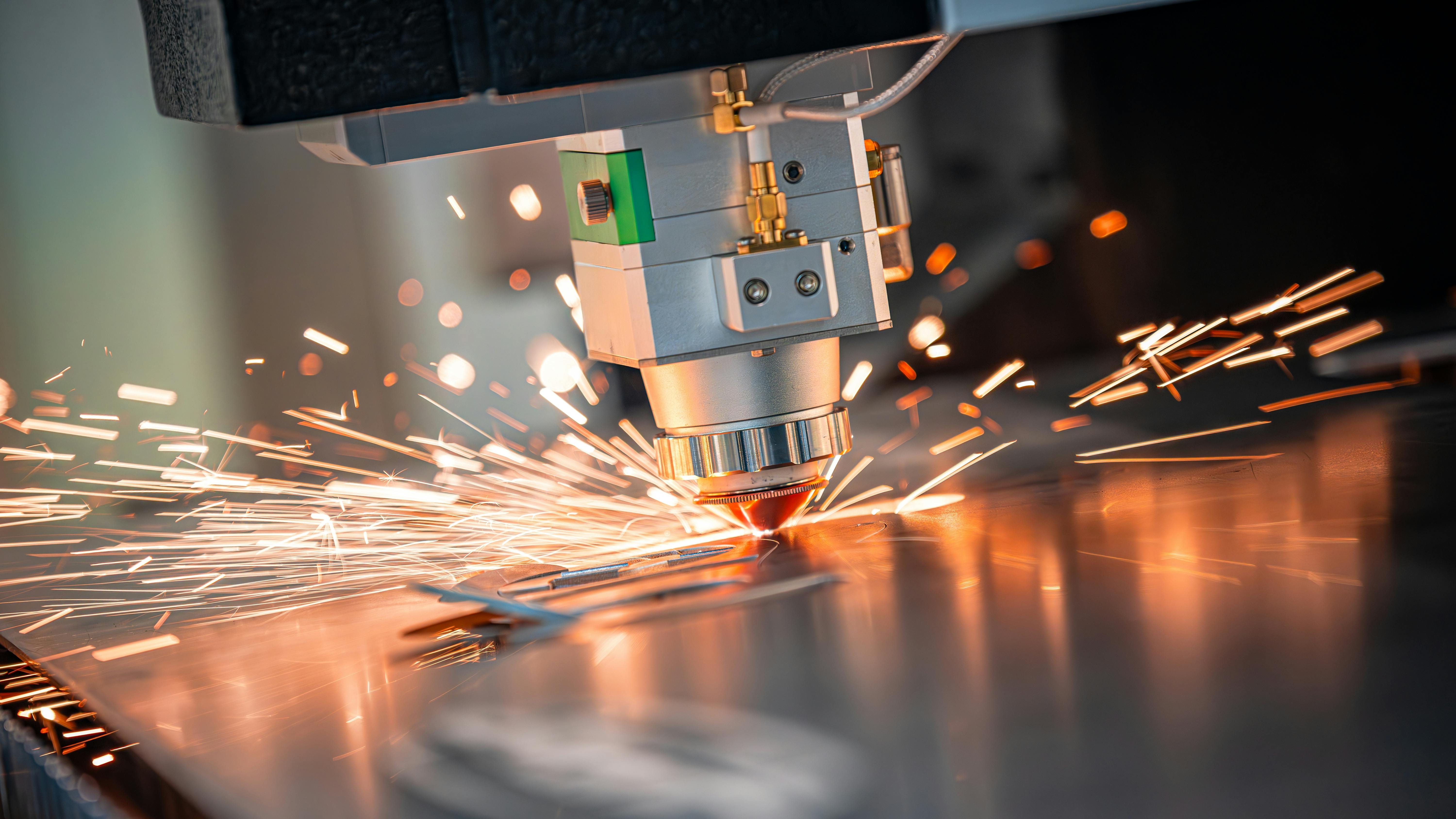 A CNC laser machine cutting steel